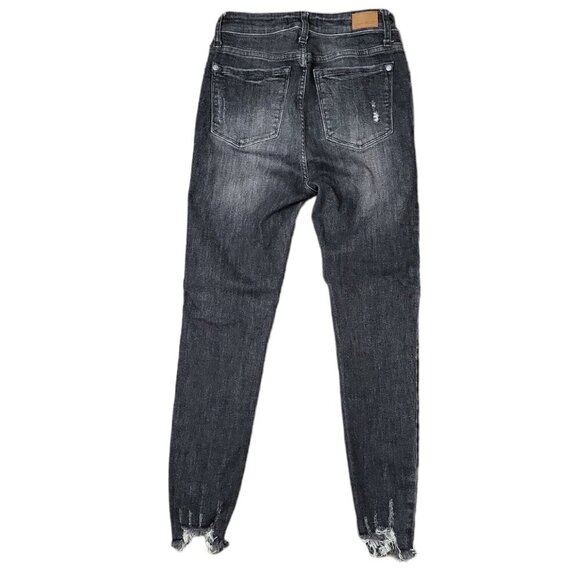 Judy Blue Women's Jeans 3/26 Black Denim Skinny Fit Distressed Button Fly - Picture 2 of 13